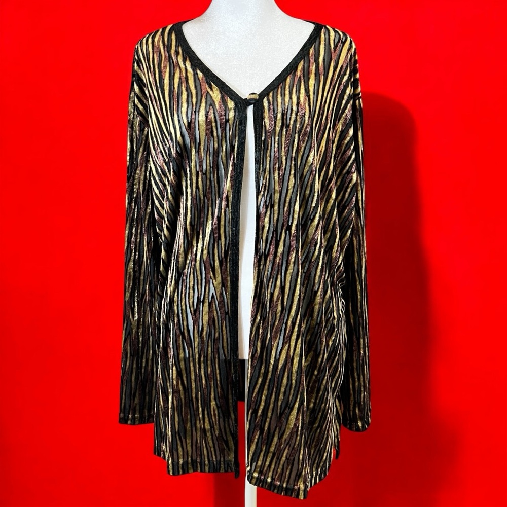 Vintage 80s La Fete USA Made Velvet Burnout Sheer Tiger Animal Print Cardigan OS